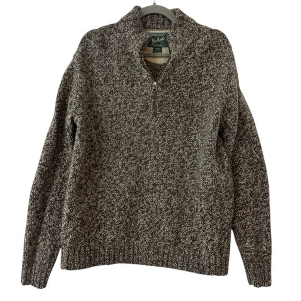 Woolrich 1/4 Zip 100% Wool Sweater in Marled Brown Size Large
